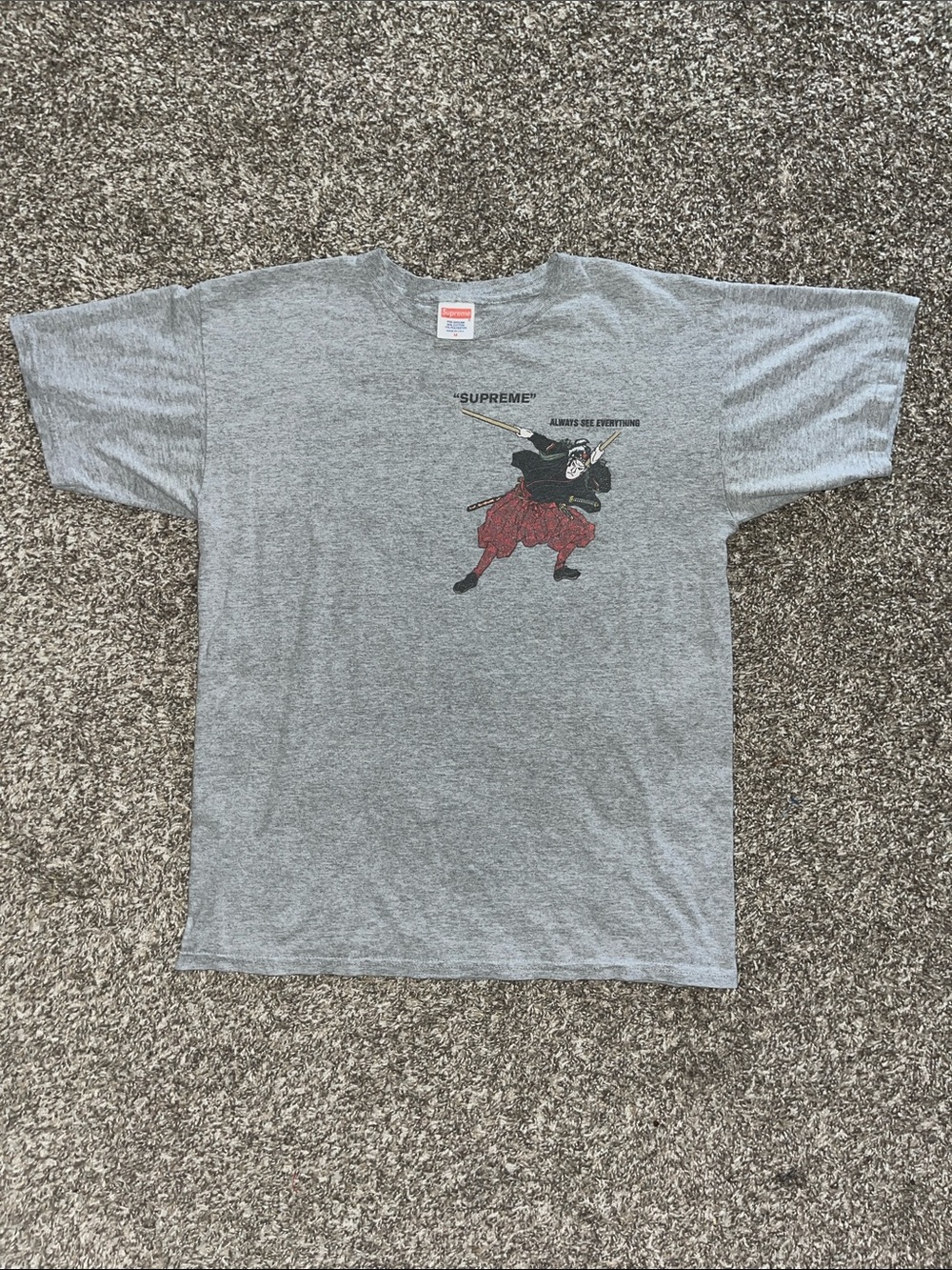 Supreme Gray Tee with Red Samurai Graphic